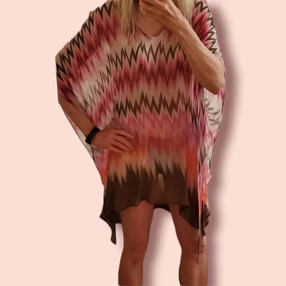 Bathing Suit Cover Up Pink and Brown coverup - Picture 2 of 8